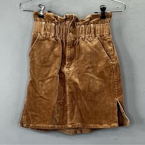 Shinestar Tan Brown Corduroy Skirt Small Elastic Waistband Buttons Pockets
